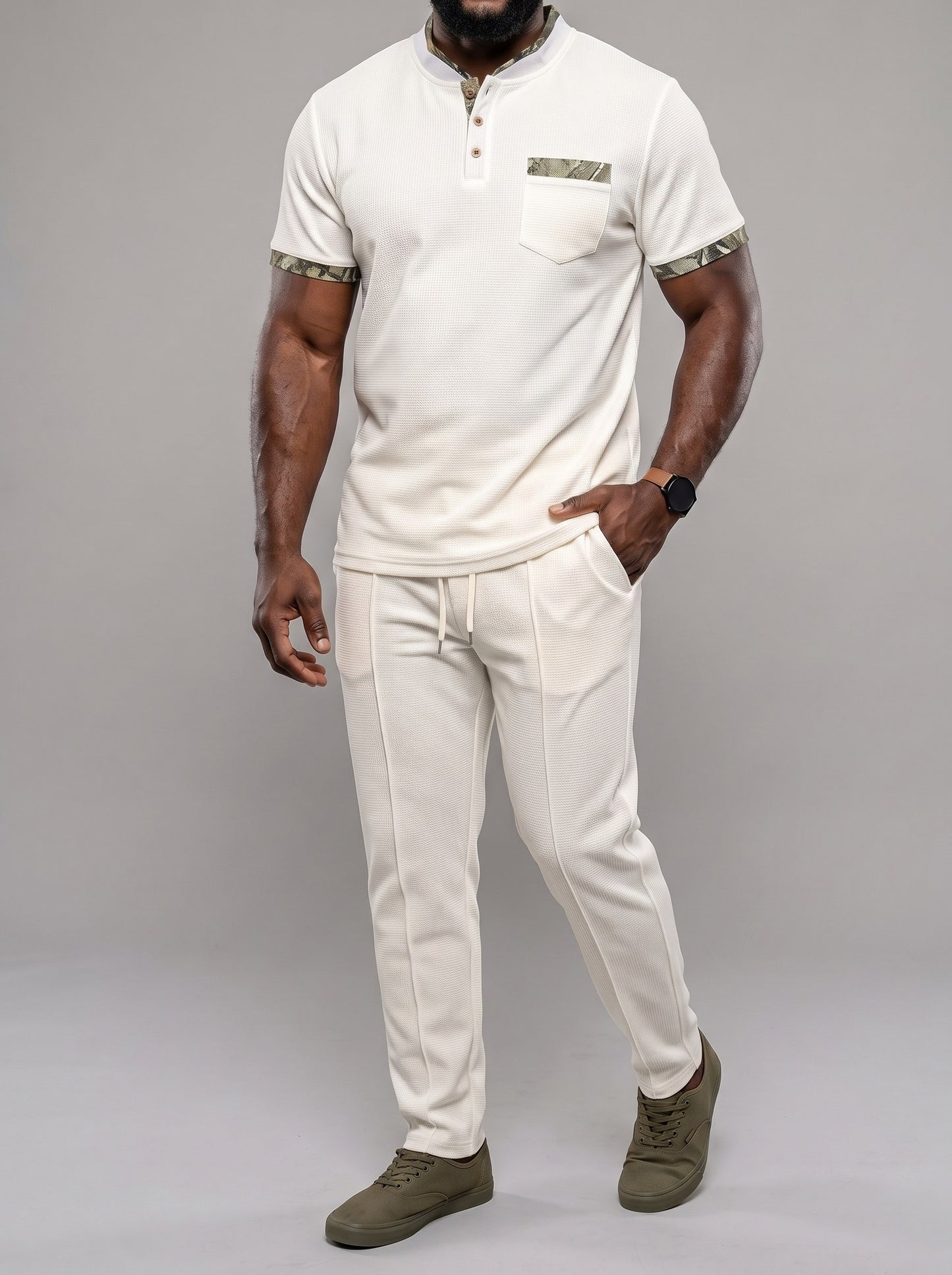 KZZ Men's Short-Sleeve Polo Shirt and Trousers Two-Piece Set