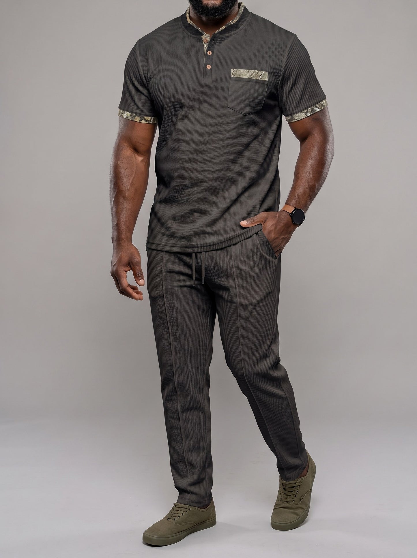 KZZ Men's Short-Sleeve Polo Shirt and Trousers Two-Piece Set