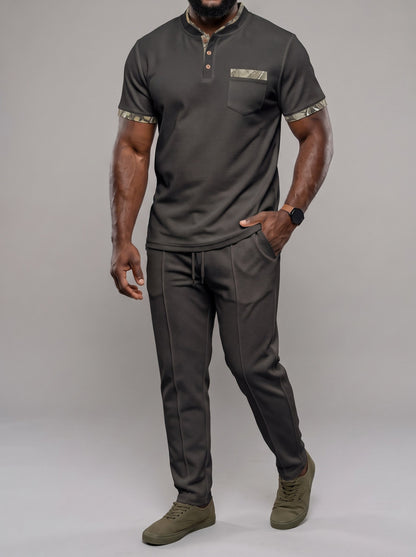 KZZ Men's Short-Sleeve Polo Shirt and Trousers Two-Piece Set