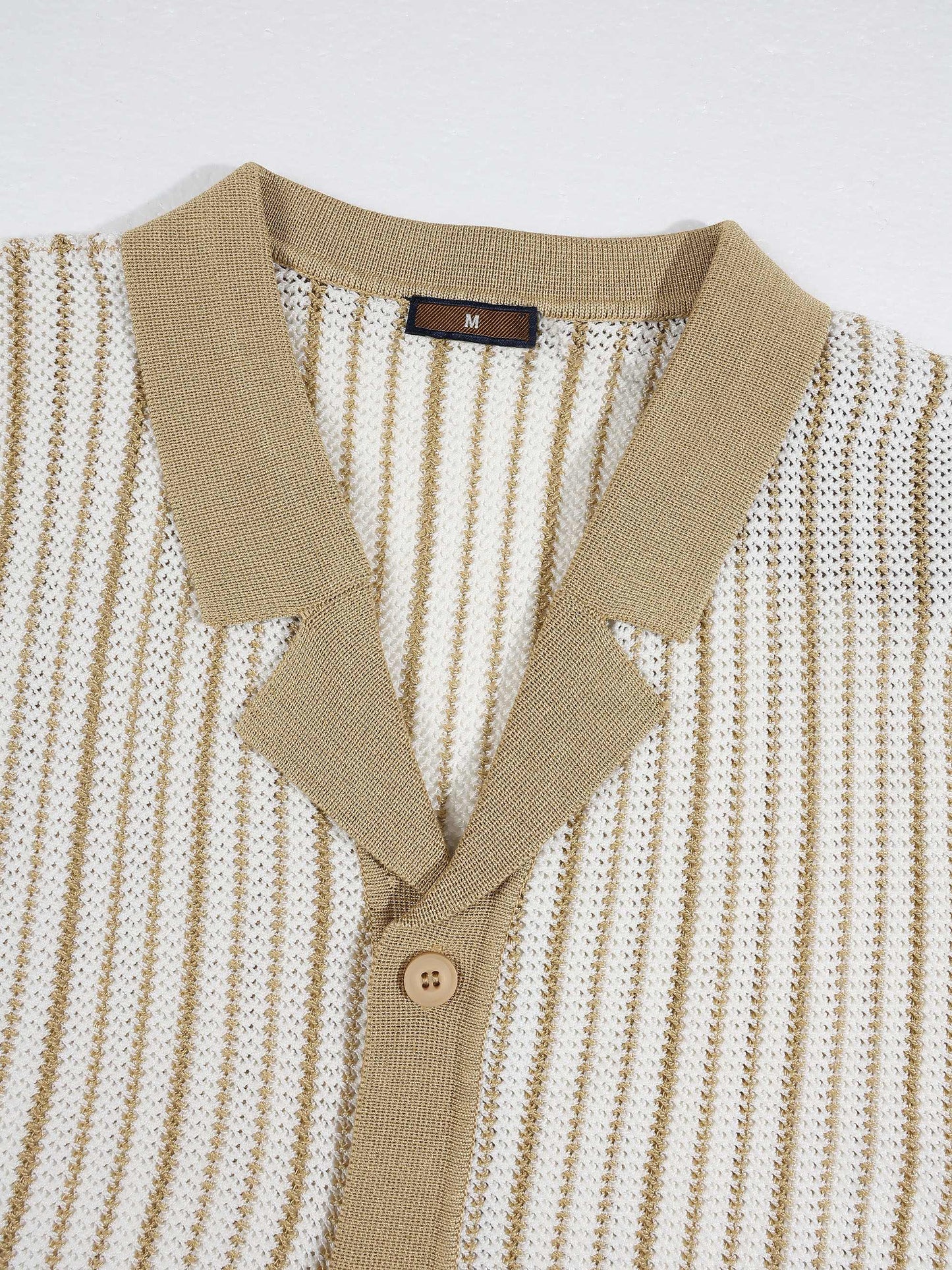 KZZ Men's Striped Button-Front Polo Shirt