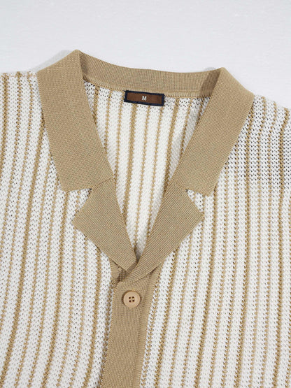 KZZ Men's Striped Button-Front Polo Shirt
