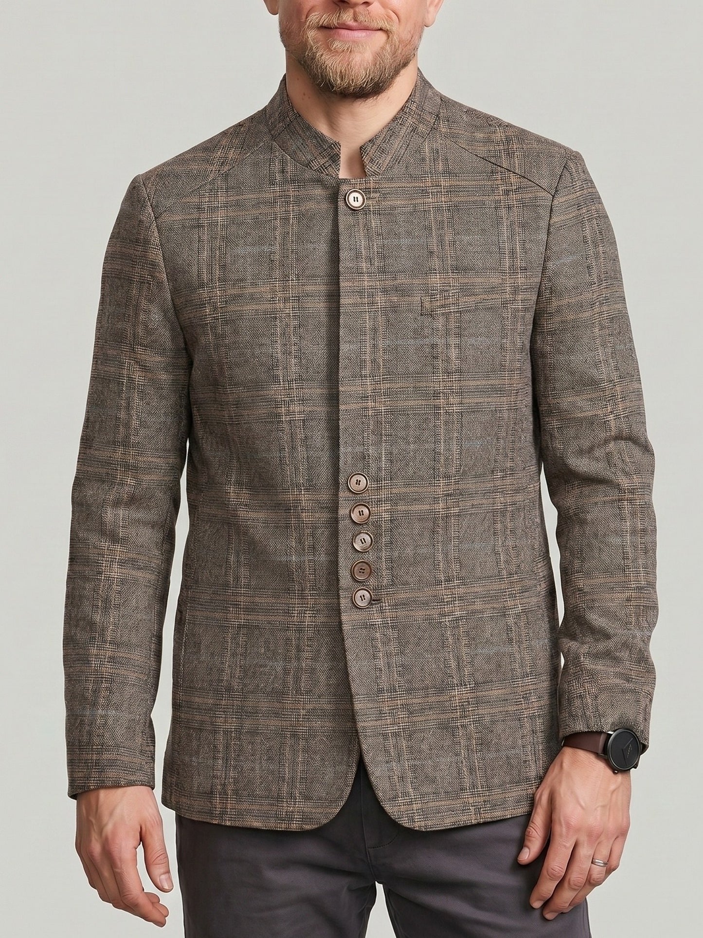 KZZ Men's Plaid Single-Breasted Blazer