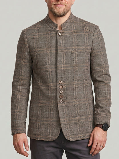 KZZ Men's Plaid Single-Breasted Blazer