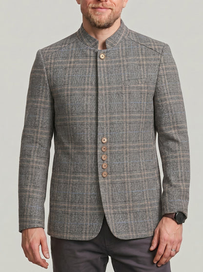 KZZ Men's Plaid Single-Breasted Blazer