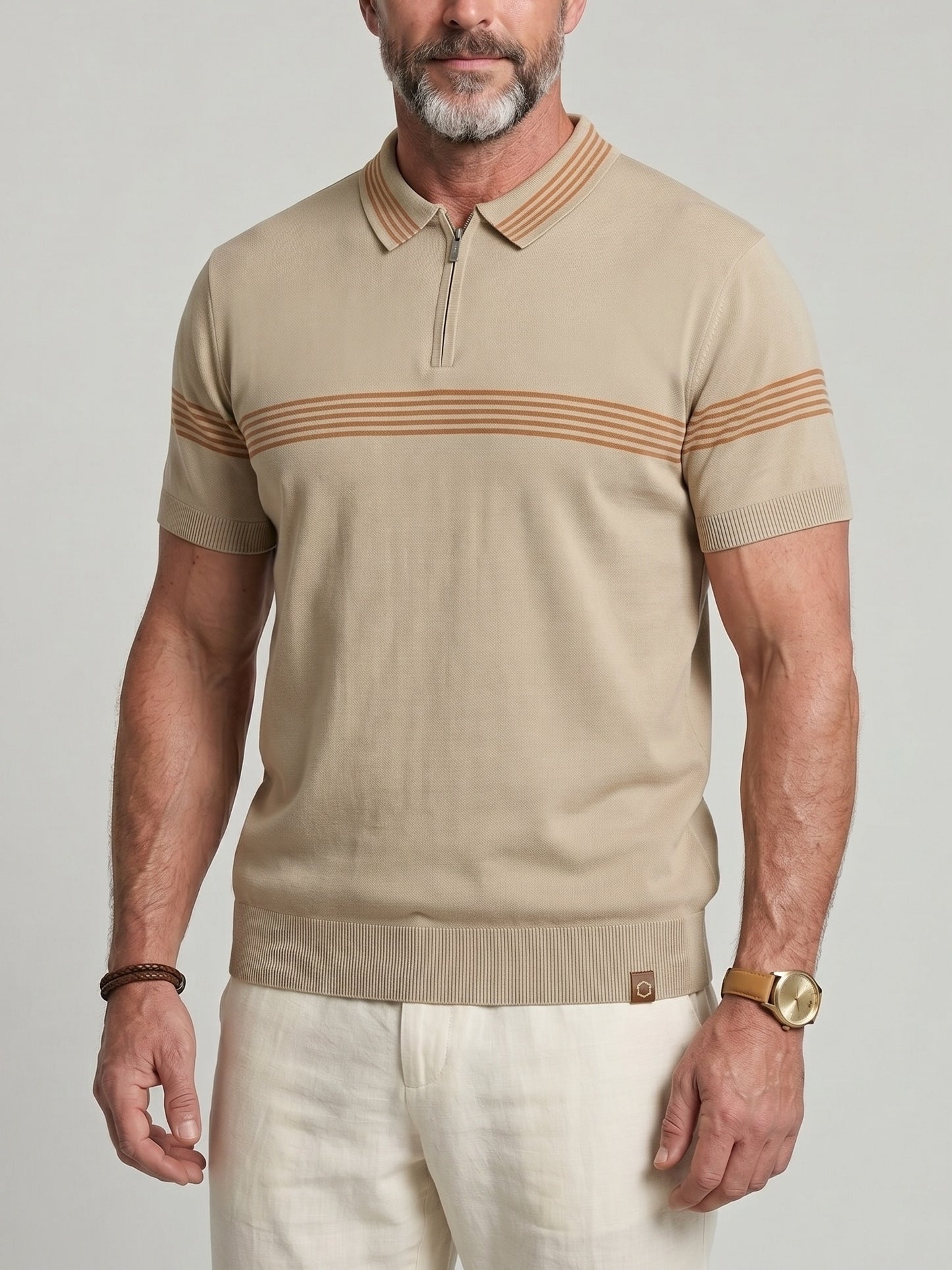 KZZ Men's Striped Print Polo Shirt