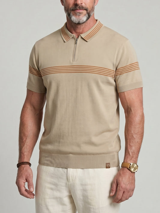 KZZ Men's Striped Print Polo Shirt