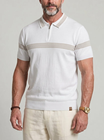 KZZ Men's Striped Print Polo Shirt
