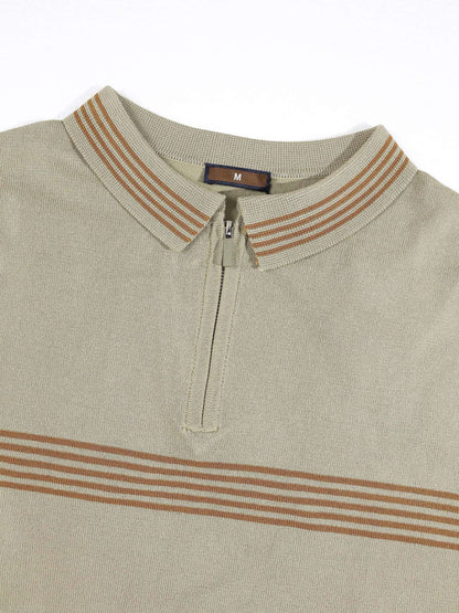 KZZ Men's Striped Print Polo Shirt