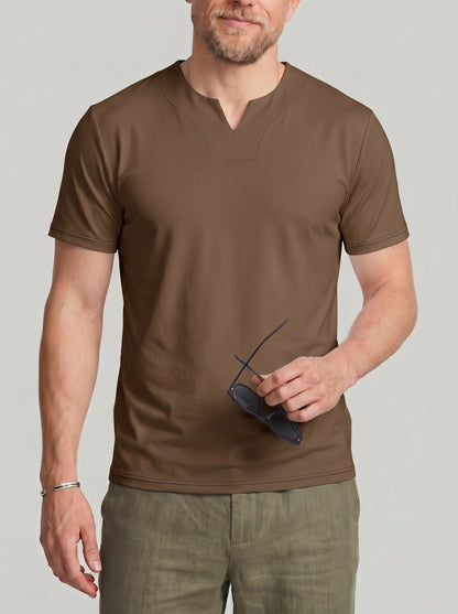 KZZ Men's Solid-Color V-Neck T-Shirt