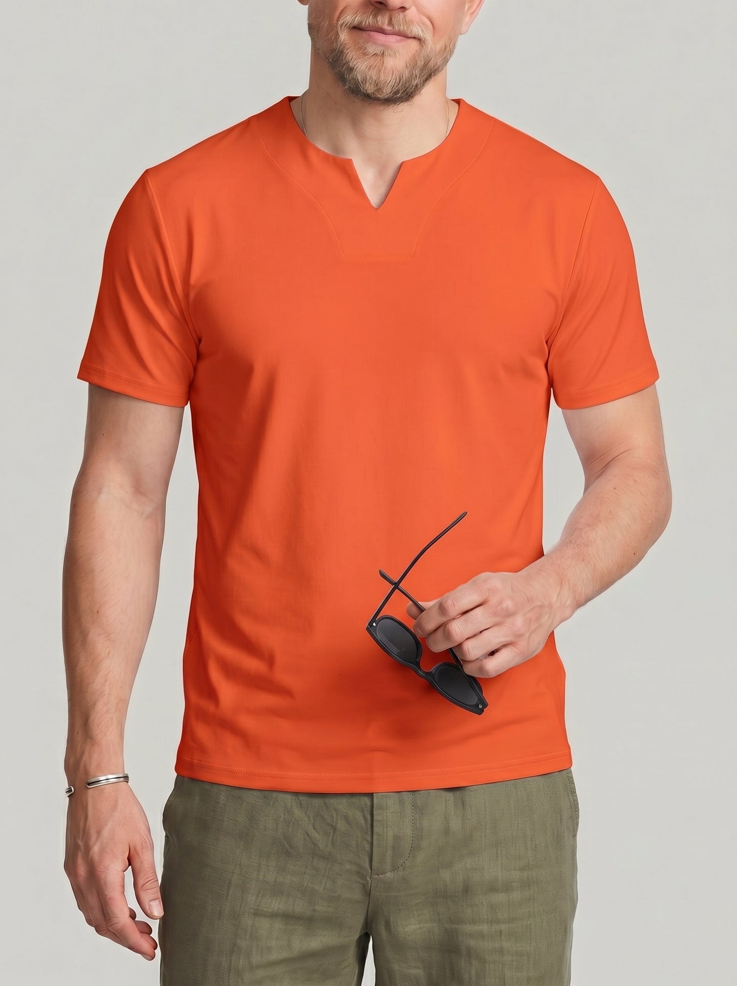 KZZ Men's Solid-Color V-Neck T-Shirt