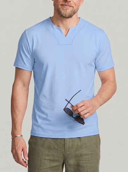 KZZ Men's Solid-Color V-Neck T-Shirt