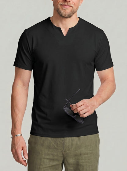 KZZ Men's Solid-Color V-Neck T-Shirt