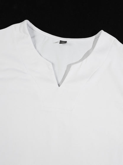 KZZ Men's Solid-Color V-Neck T-Shirt