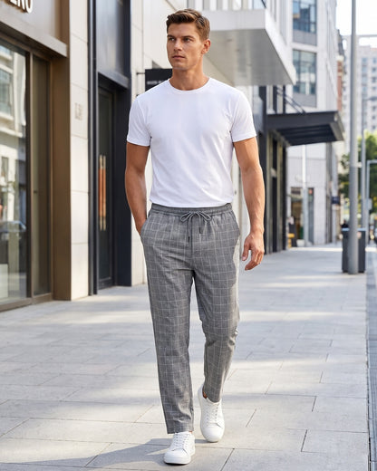 KZZ Checked drawstring-waist casual trousers