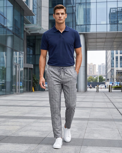 KZZ Checked drawstring-waist casual trousers