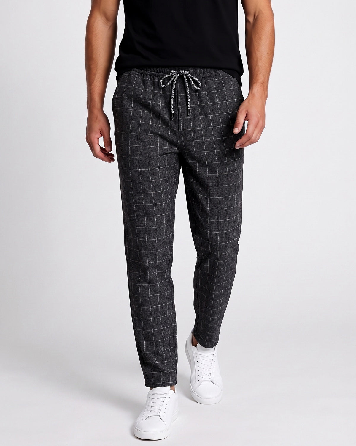 KZZ Checked drawstring-waist casual trousers