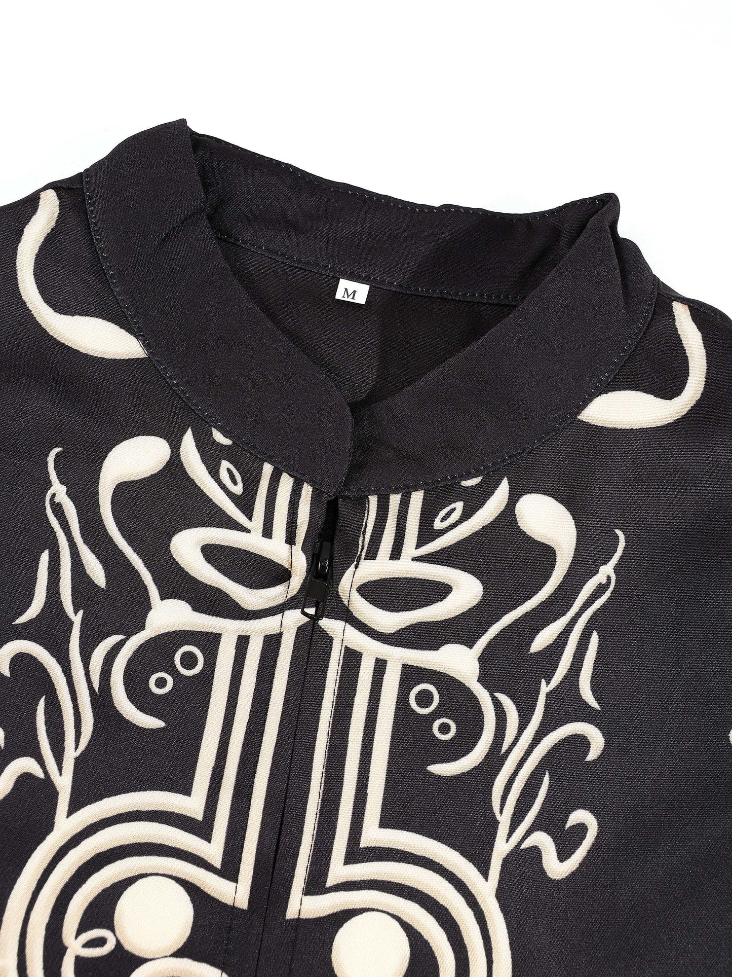 KZZ Men's two-piece set featuring a long-sleeved top and trousers with ethnic-style patterns.