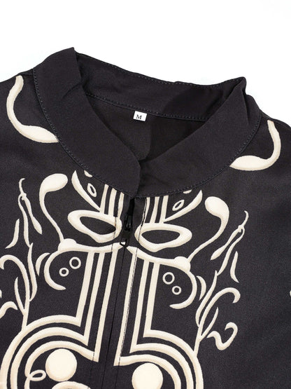 KZZ Men's two-piece set featuring a long-sleeved top and trousers with ethnic-style patterns.