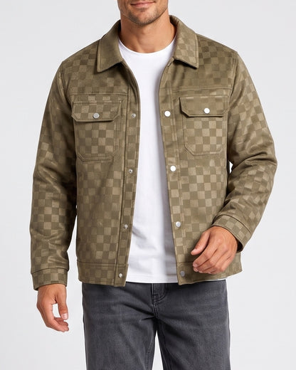 KZZ Men's fashionable plaid lapel suede jacket