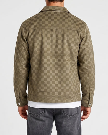 KZZ Men's fashionable plaid lapel suede jacket