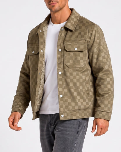 KZZ Men's fashionable plaid lapel suede jacket