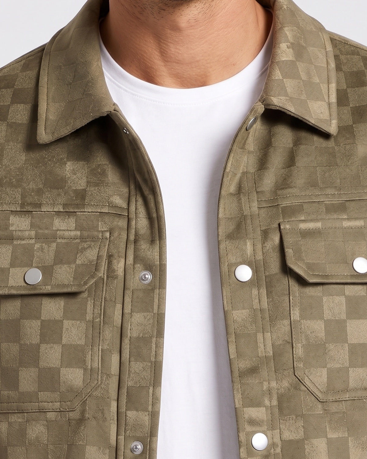 KZZ Men's fashionable plaid lapel suede jacket