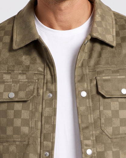 KZZ Men's fashionable plaid lapel suede jacket