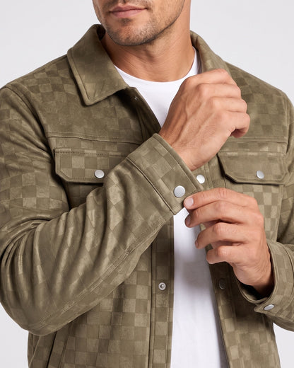 KZZ Men's fashionable plaid lapel suede jacket