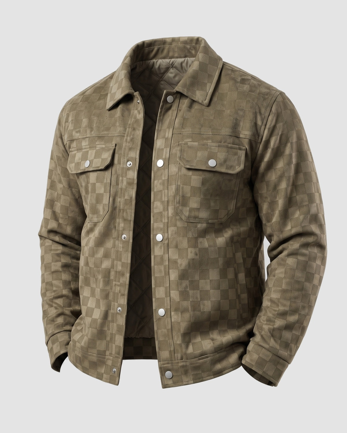 KZZ Men's fashionable plaid lapel suede jacket