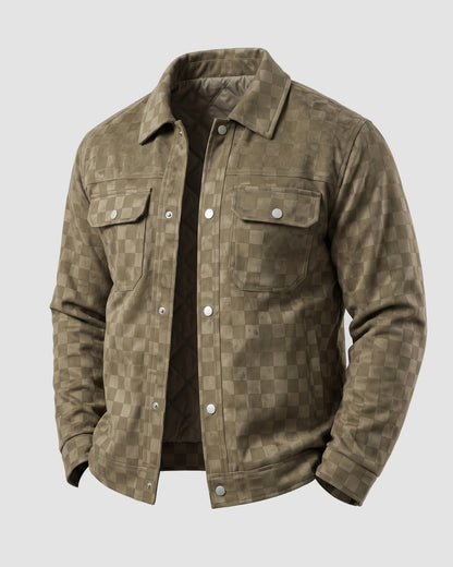 KZZ Men's fashionable plaid lapel suede jacket