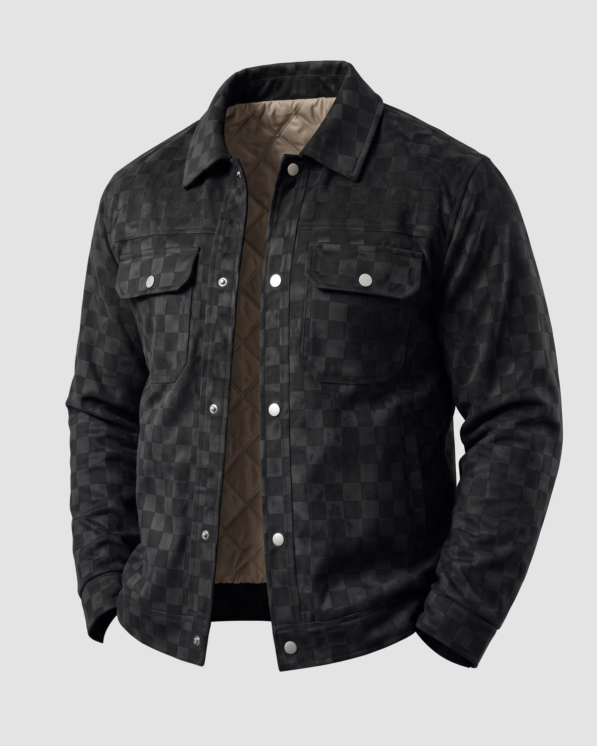 KZZ Men's fashionable plaid lapel suede jacket