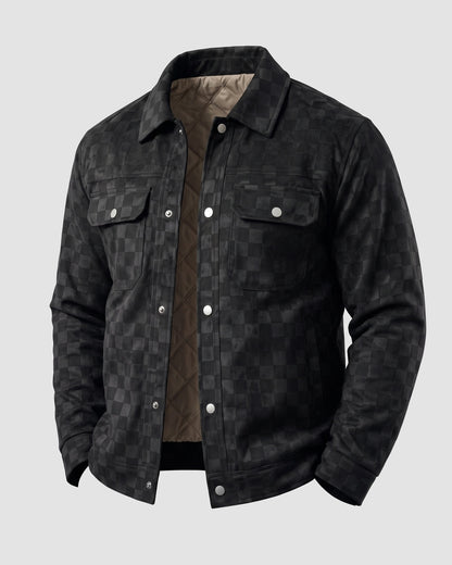 KZZ Men's fashionable plaid lapel suede jacket