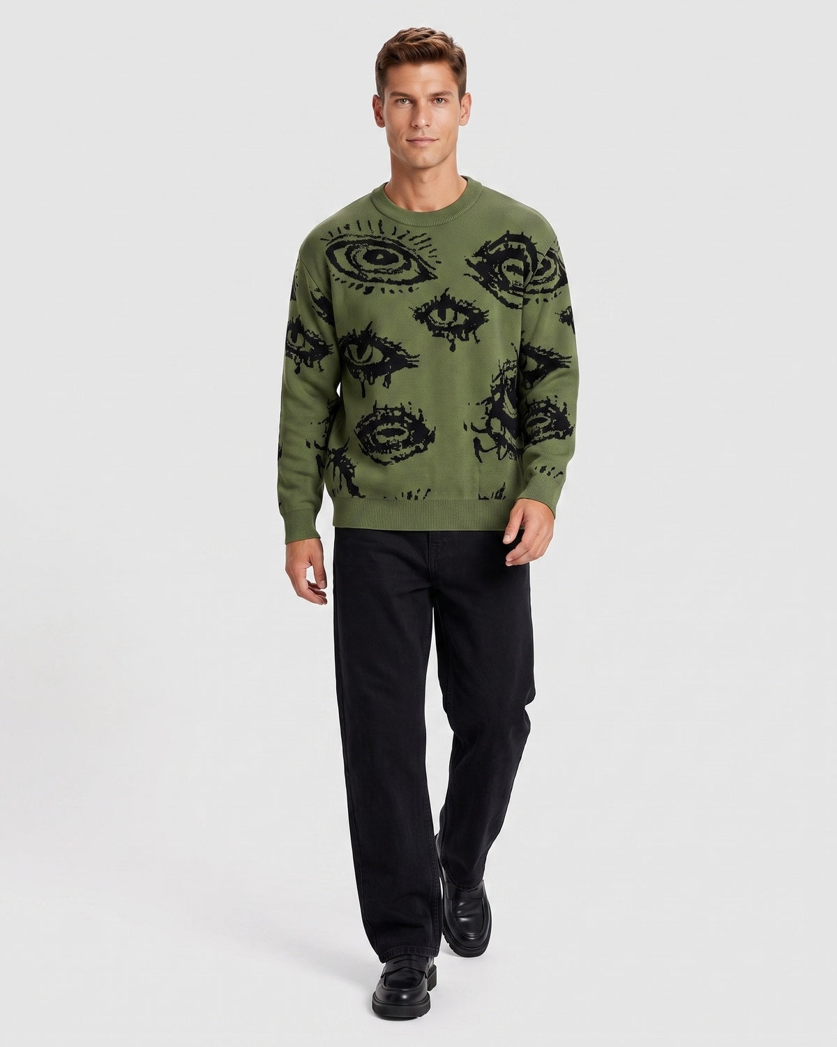 KZZ Men's Minimalist Print Long-Sleeve Knit Pullover