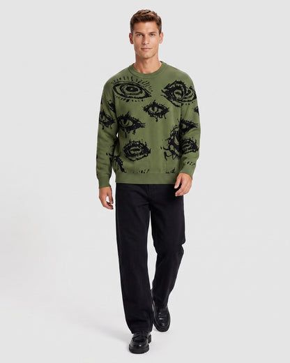 KZZ Men's Minimalist Print Long-Sleeve Knit Pullover