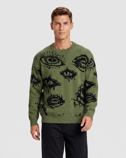 KZZ Men's Minimalist Print Long-Sleeve Knit Pullover
