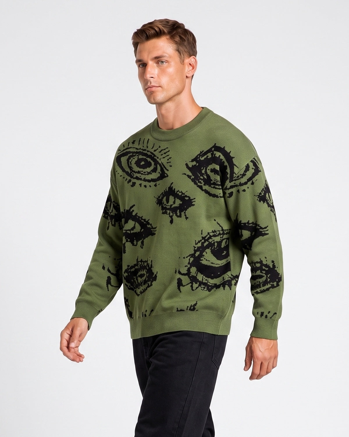 KZZ Men's Minimalist Print Long-Sleeve Knit Pullover