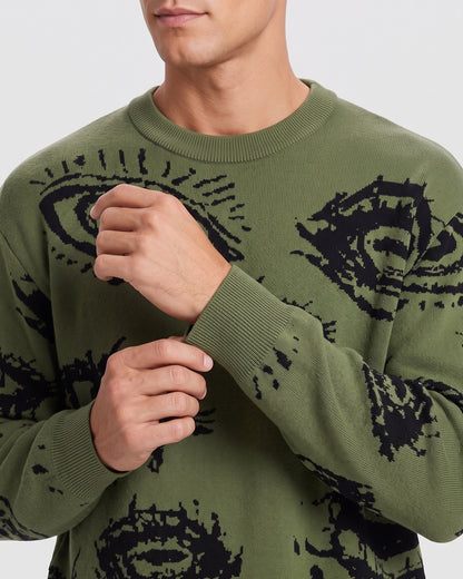 KZZ Men's Minimalist Print Long-Sleeve Knit Pullover