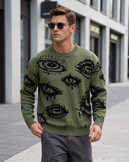 KZZ Men's Minimalist Print Long-Sleeve Knit Pullover