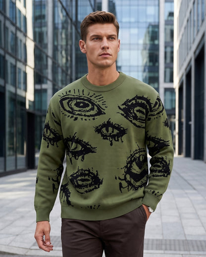 KZZ Men's Minimalist Print Long-Sleeve Knit Pullover