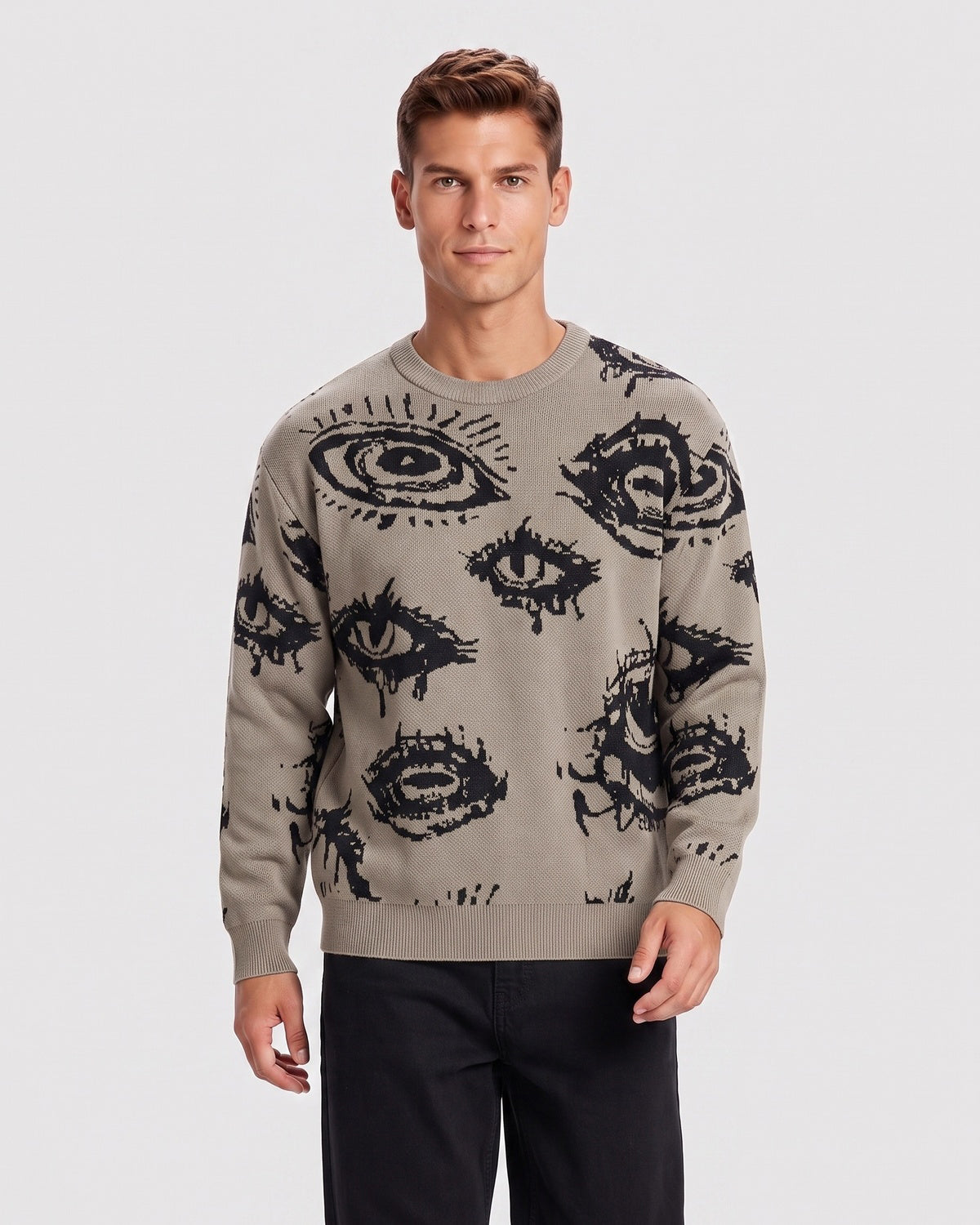 KZZ Men's Minimalist Print Long-Sleeve Knit Pullover