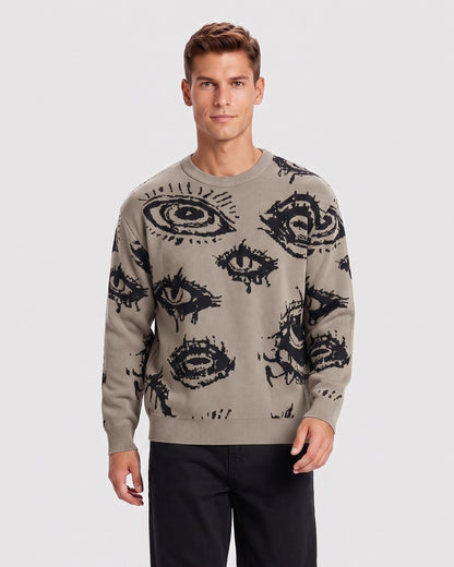 KZZ Men's Minimalist Print Long-Sleeve Knit Pullover