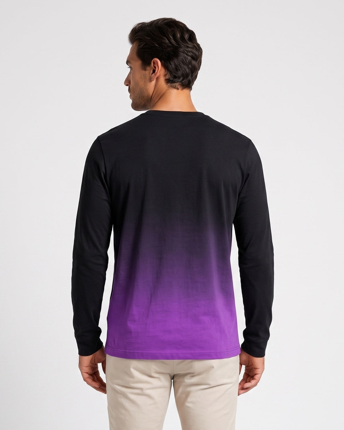 KZZ Men's Casual Long Sleeve T-Shirt, Gradient Color Round Neck, Letter Print Design