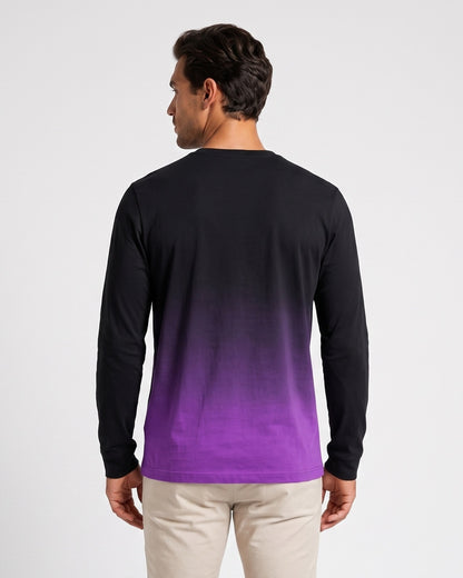 KZZ Men's Casual Long Sleeve T-Shirt, Gradient Color Round Neck, Letter Print Design