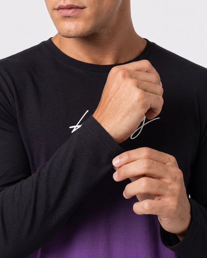 KZZ Men's Casual Long Sleeve T-Shirt, Gradient Color Round Neck, Letter Print Design
