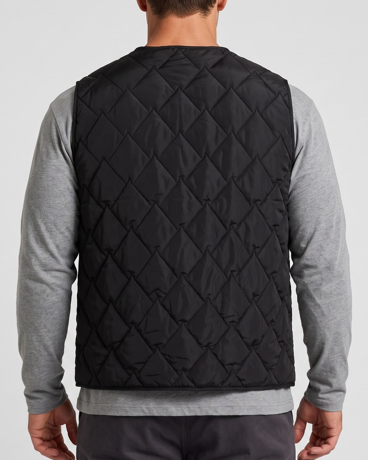 KZZ  Men's short zippered oversized pocket vest with diamond pattern