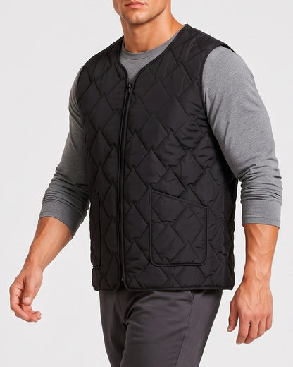 KZZ  Men's short zippered oversized pocket vest with diamond pattern