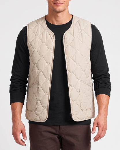 KZZ  Men's short zippered oversized pocket vest with diamond pattern