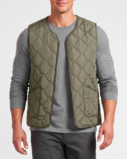 KZZ  Men's short zippered oversized pocket vest with diamond pattern