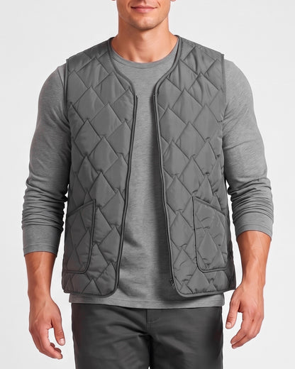 KZZ  Men's short zippered oversized pocket vest with diamond pattern