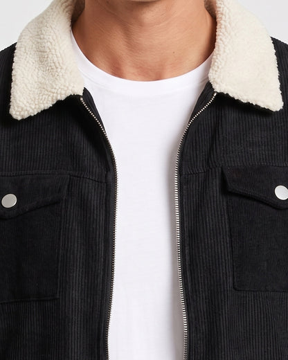 KZZ Corduroy Men's Jacket with Fleece Lining and Thickened Workwear
